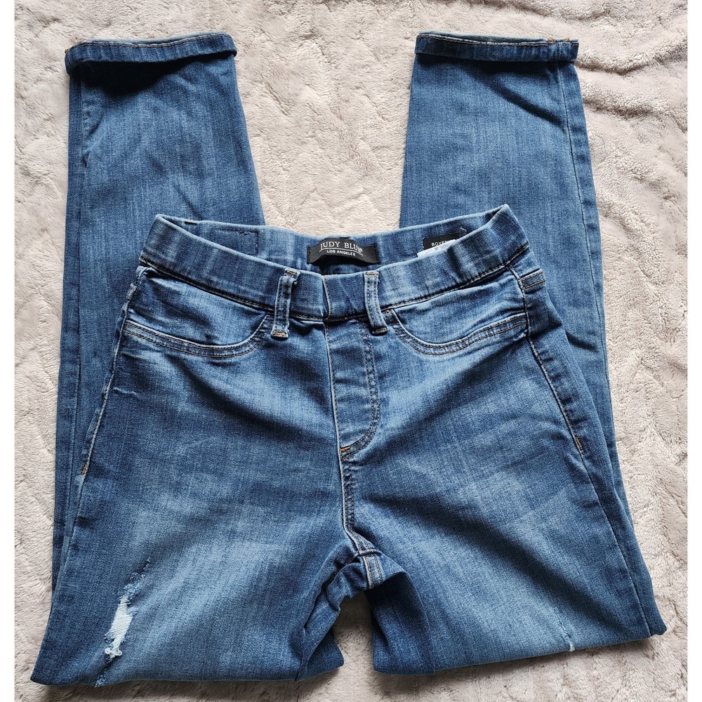 Judy Blue Boyfriend Fit Distressed Pull On Jeans Blue JB88369-DK Womens 3/26